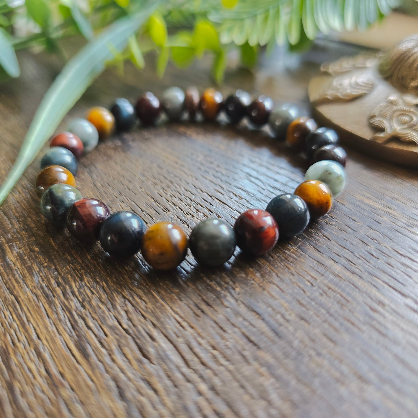 Bracelet 4 Yeux- Œil de tigre, taureau, faucon et aigle - 8mm