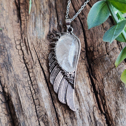 Pendentif Aile d'ange en Quartz blanc