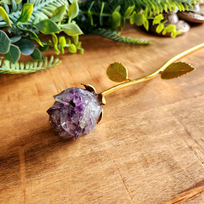 Rose en Améthyste - tige dorée