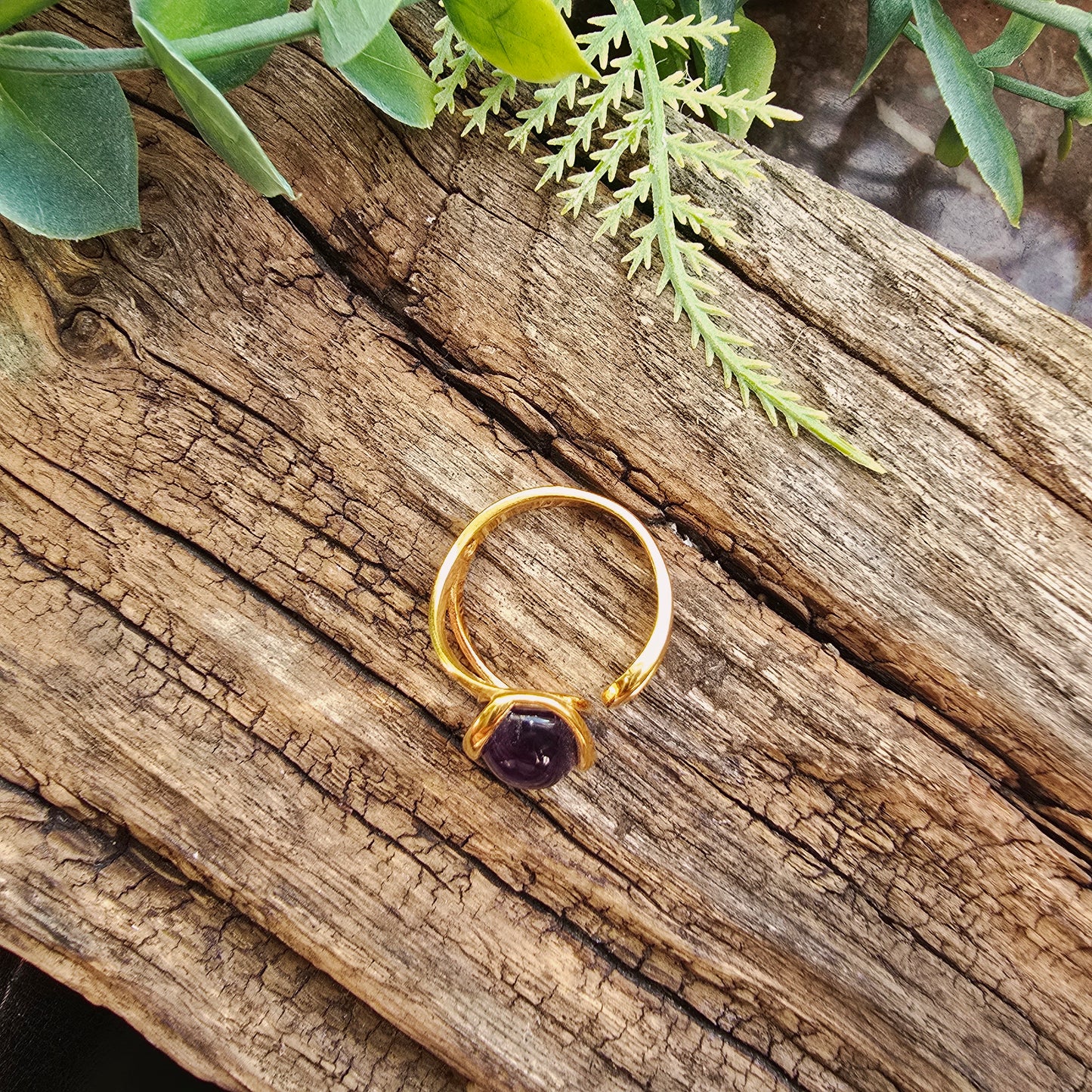 Bague réglable "Dorée" n°2 - Améthyste - Argent plaqué or 925