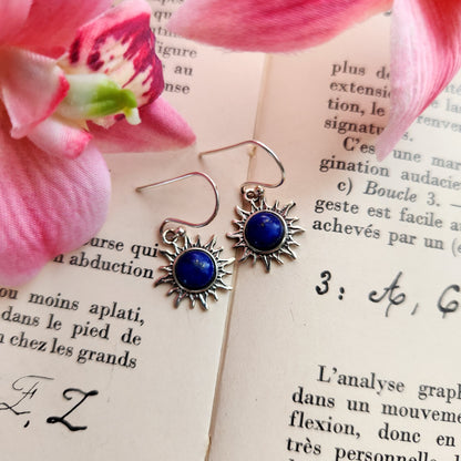 Boucles d'oreilles en Lapis lazuli - Soleil - Argent 925