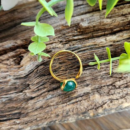 Bague réglable "Dorée" - Onyx vert - Argent plaqué or 925