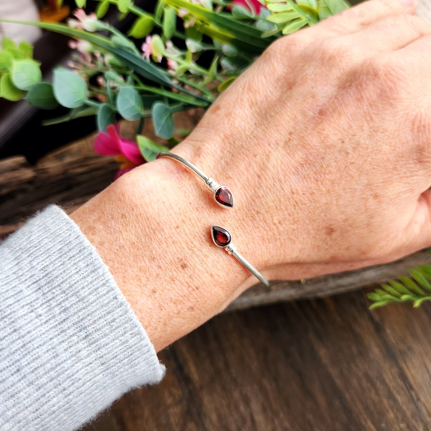 Jonc en Grenat rouge - Argent 925