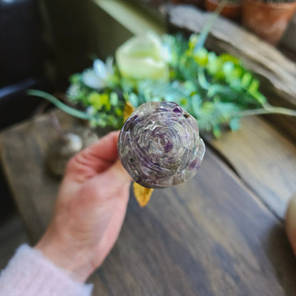 Rose en Fluorite n°1 - tige dorée