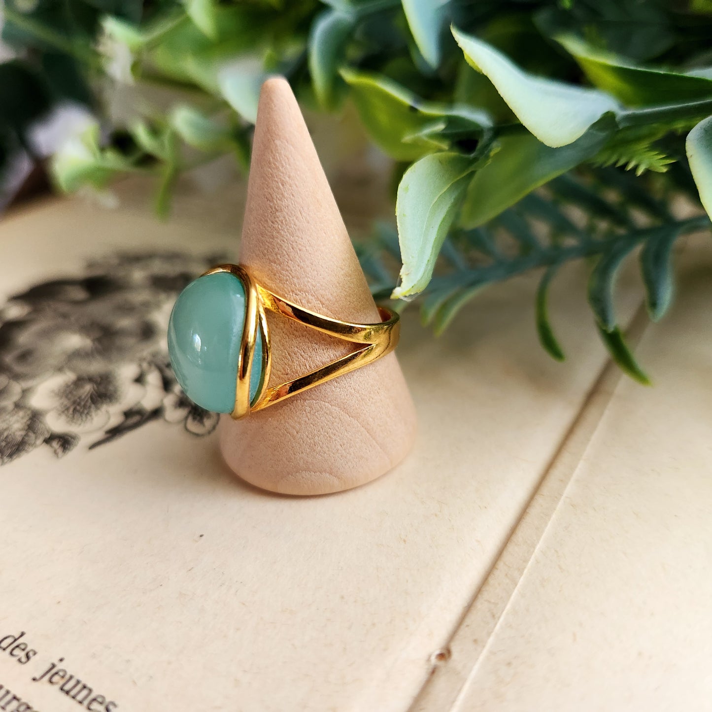 Bague réglable "Dorée" - Aigue marine - Argent plaqué or 925