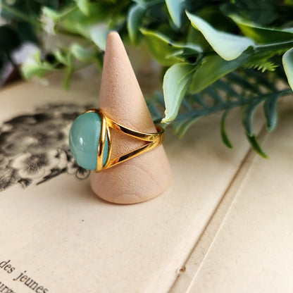 Bague réglable "Dorée" - Aigue marine - Argent plaqué or 925
