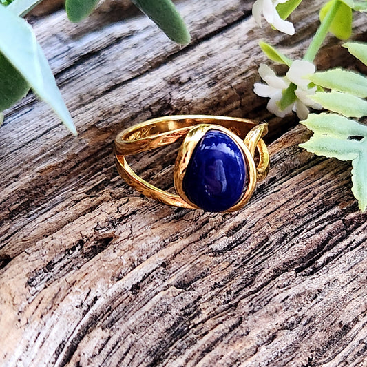 Bague réglable "Dorée" - Lapis Lazuli - Argent plaqué or 925