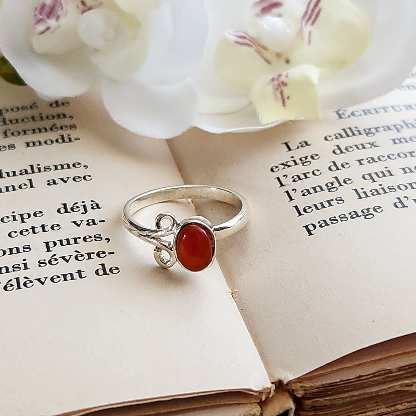 Bague réglable Vénus - Cornaline - Argent 925