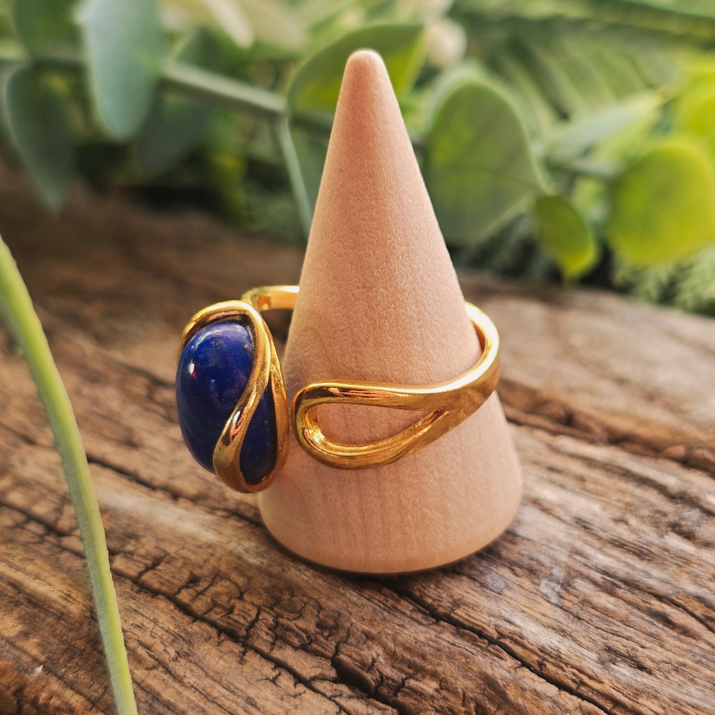 Bague réglable "Dorée" n°2 - Lapis Lazuli - Argent plaqué or 925