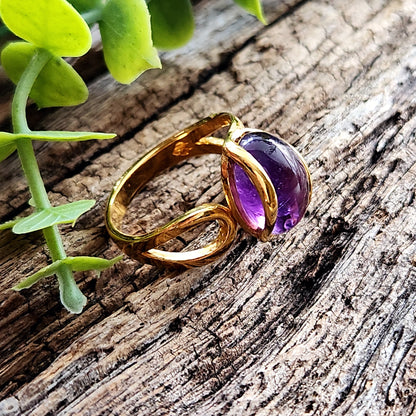 Bague réglable "Dorée" - Améthyste - Argent plaqué or 925
