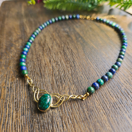 Collier "Valkyria" en Malachite chrysocolle et malachite azurite