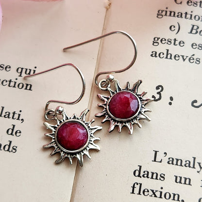 Boucles d'oreilles en Rubis facettés - Soleil - Argent 925