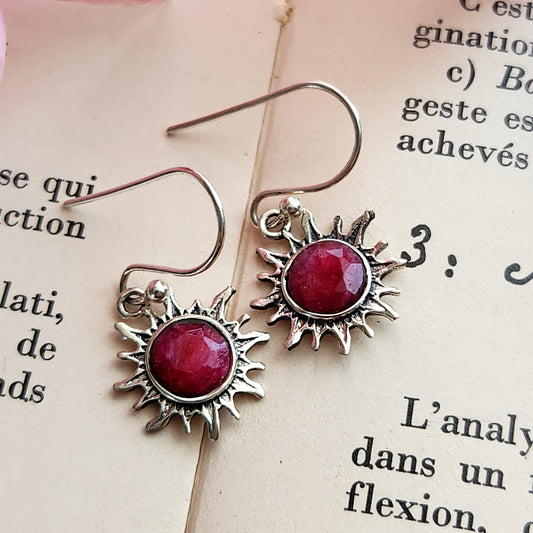 Boucles d'oreilles en Rubis facettés - Soleil - Argent 925