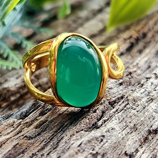 Bague réglable "Dorée" - Onyx vert - Argent plaqué or 925