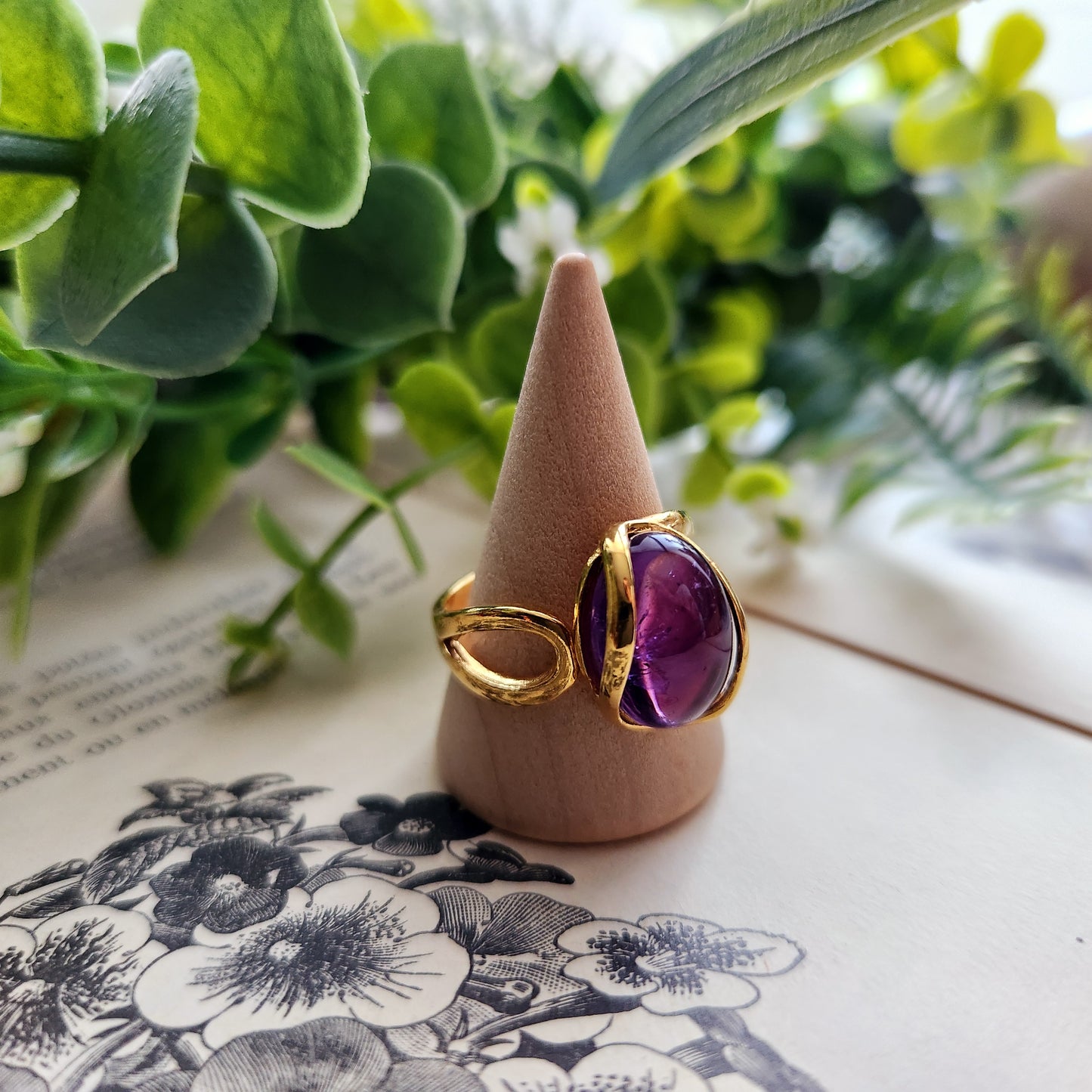 Bague réglable "Dorée" - Améthyste - Argent plaqué or 925