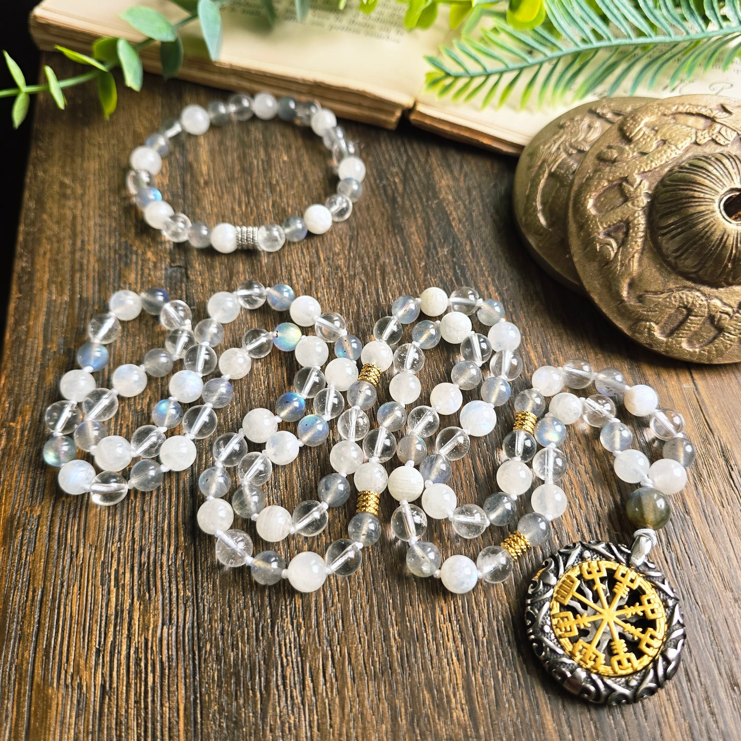 Mala Air - Paix intérieure - Pierre de lune, Labradorite et Cristal de roche - Boussole viking