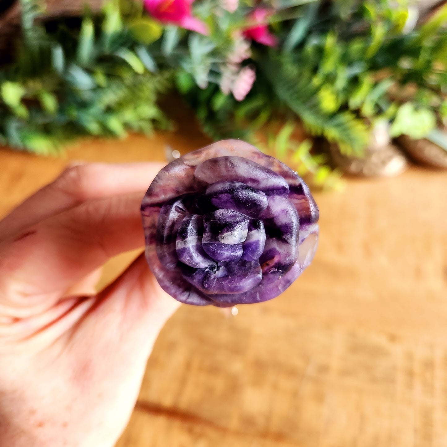 Rose en Améthyste - tige argentée