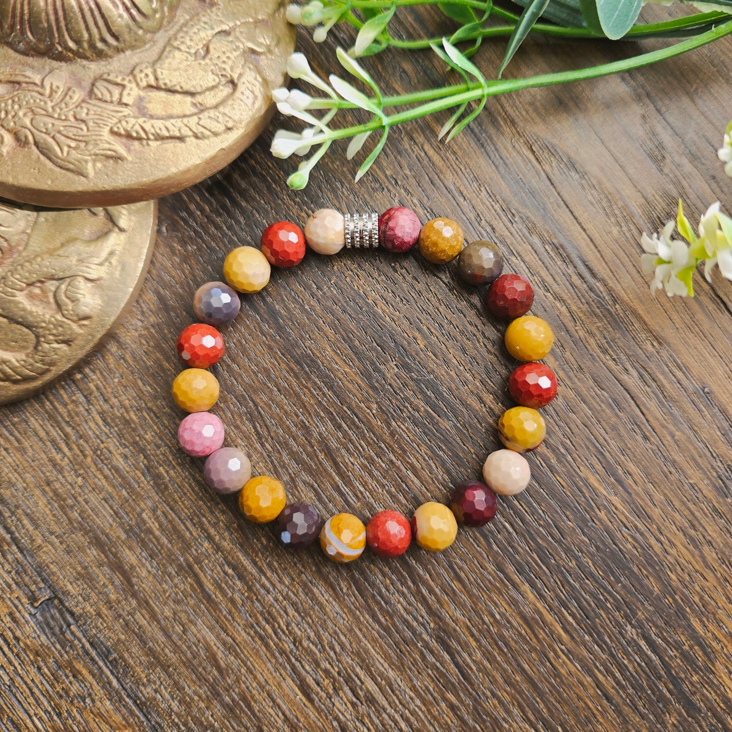 Bracelet en Jaspe mokaïte - perles facettées - 8mm