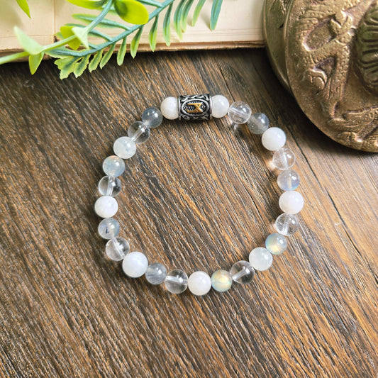 Bracelet Air - Paix intérieure - Pierre de lune, Labradorite et Cristal de roche
