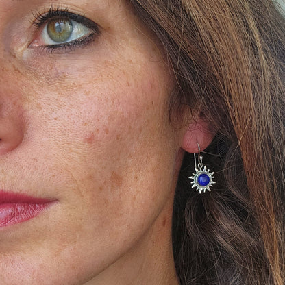 Boucles d'oreilles en Lapis lazuli - Soleil - Argent 925