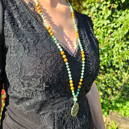 Mala Terre - Ancrage profond - Bois fossile, Agate arbre et Aventurine verte - Arbre de vie