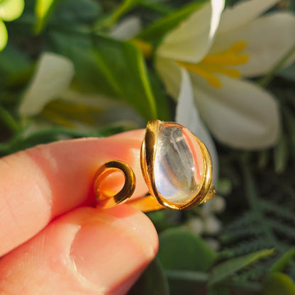 Bague réglable "Dorée" n°2 - Quartz blanc - Argent plaqué or 925