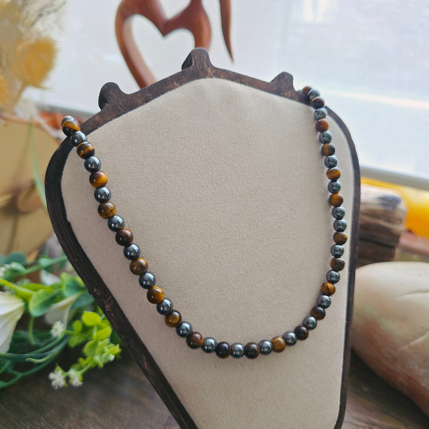 Collier en Œil de tigre & Hématite