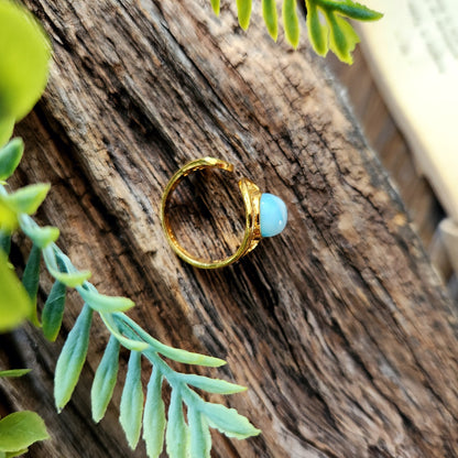 Bague réglable "Dorée" - Larimar - Argent plaqué or 925