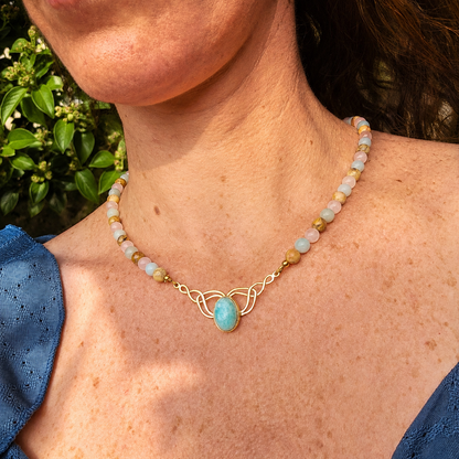 Collier "Valkyria" en Amazonite, Quartz rose et Agate crazy lace