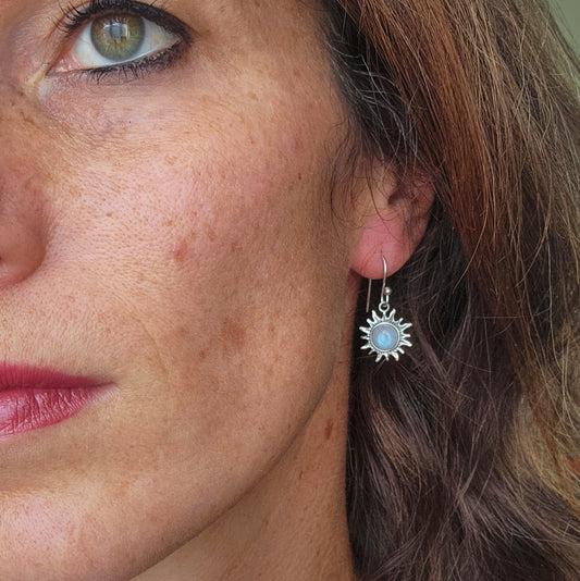 Boucles d'oreilles en Pierre de lune - Soleil - Argent 925