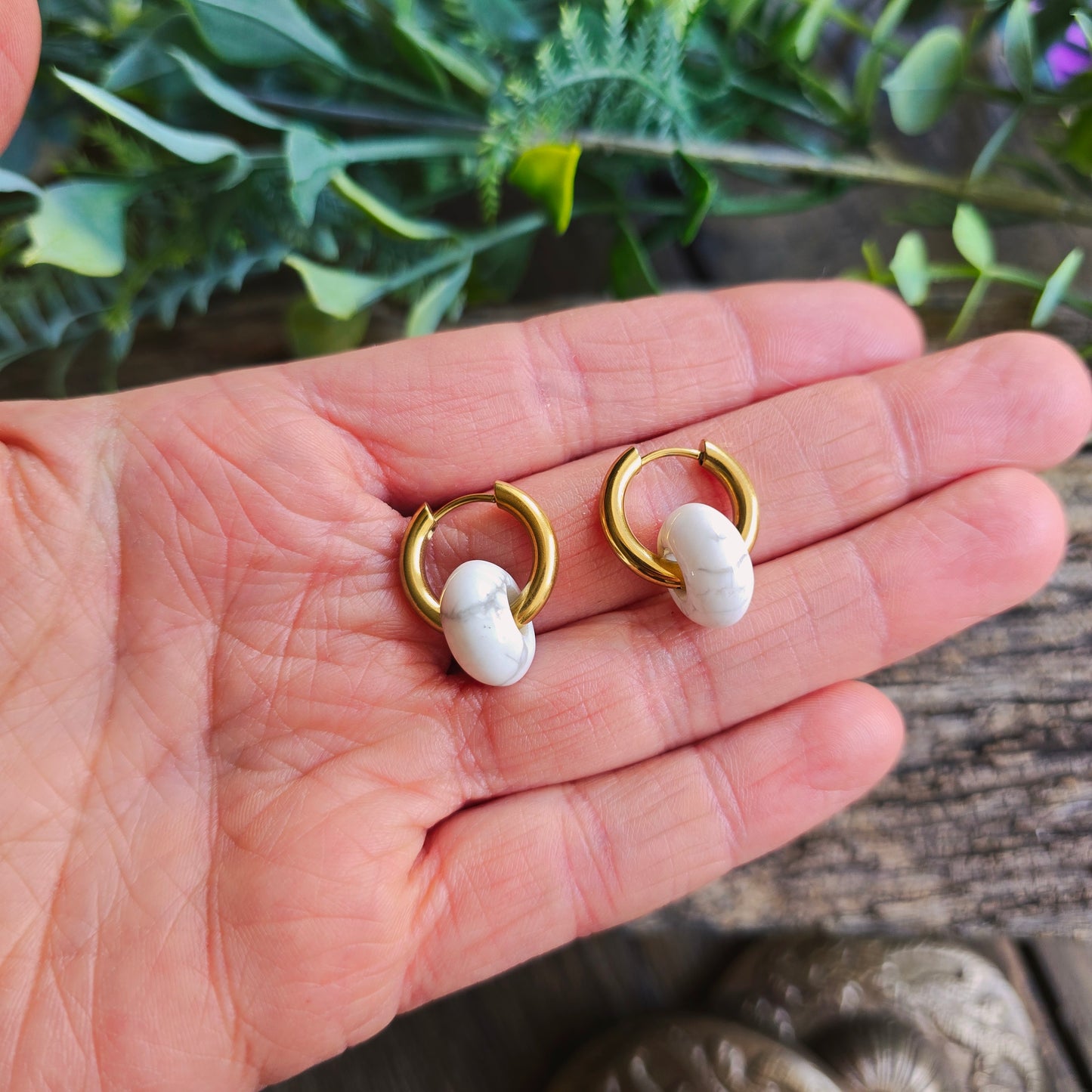 Boucles d'oreilles dorées en Howlite - Donuts