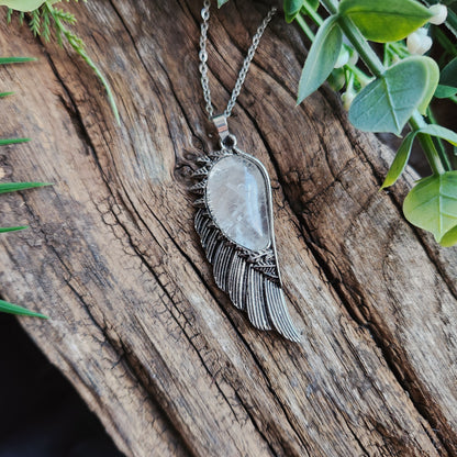 Pendentif Aile d'ange en Quartz blanc