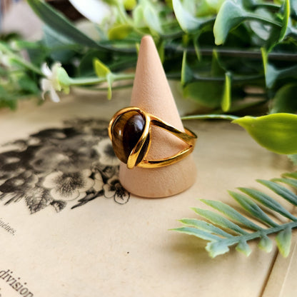 Bague réglable "Dorée" - Œil de tigre - Argent plaqué or 925