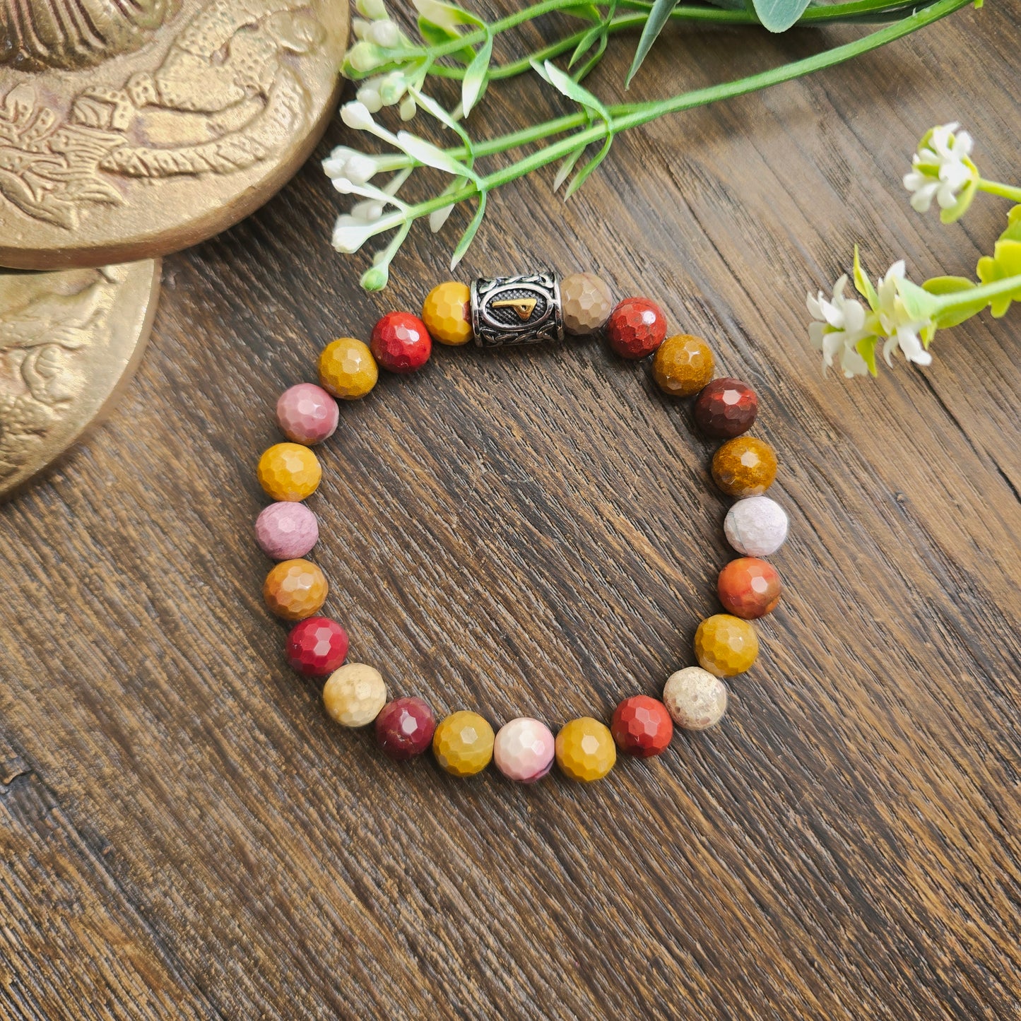 Bracelet en Jaspe mokaïte - perles facettées - 8mm