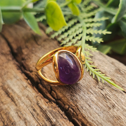 Bague réglable "Dorée" n°2 - Améthyste - Argent plaqué or 925