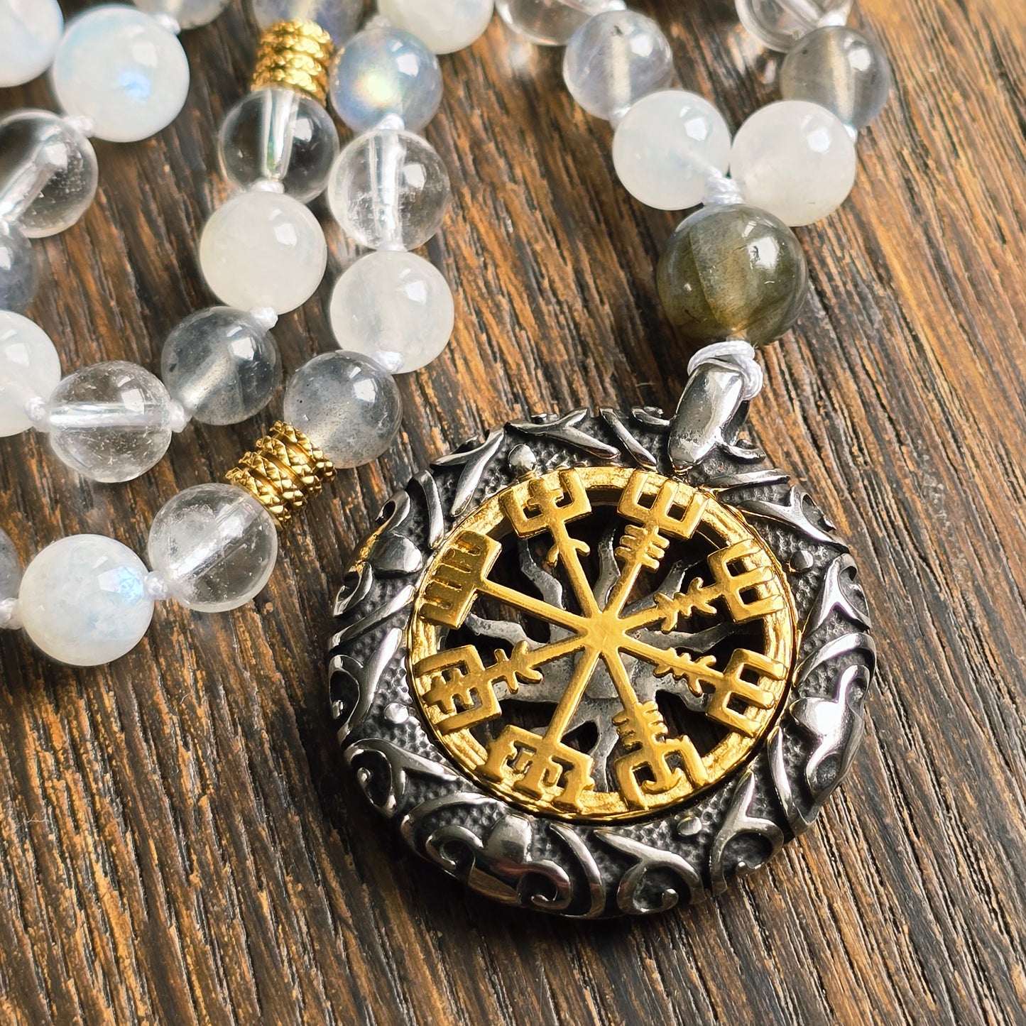 Mala Air - Paix intérieure - Pierre de lune, Labradorite et Cristal de roche - Boussole viking