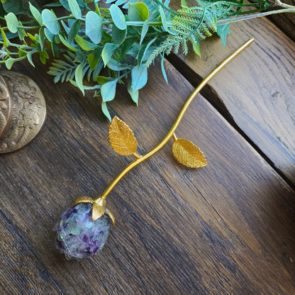 Rose en Fluorite n°1 - tige dorée