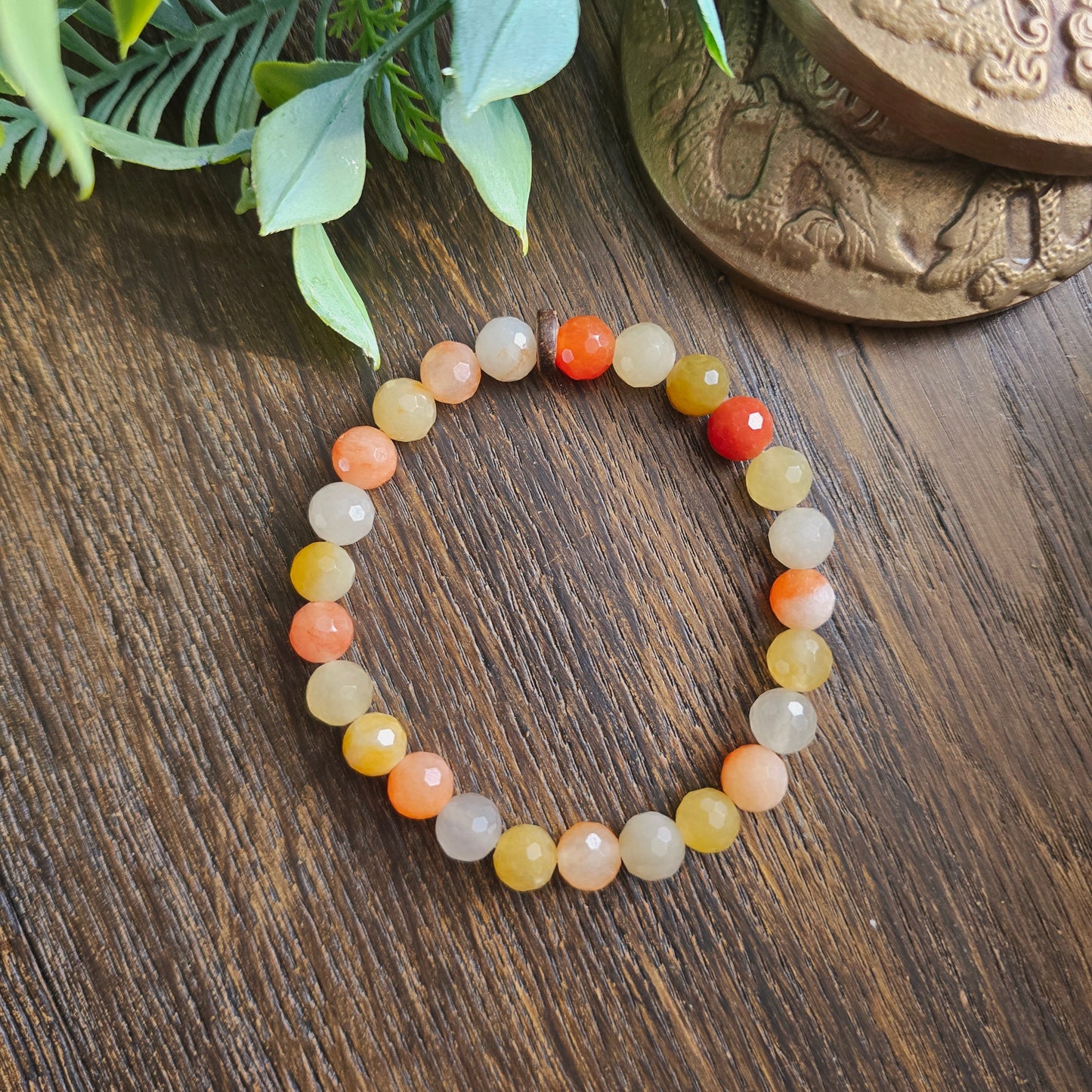 Bracelet en Quartz jaune et orange - perles facettées - 8mm
