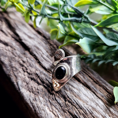 Bague réglable - Obsidienne noire - Argent  925