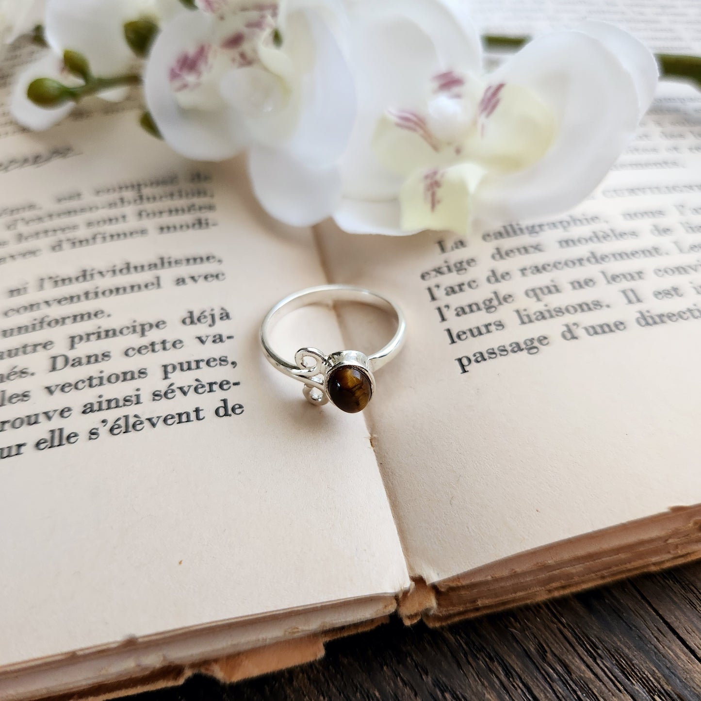 Bague réglable Vénus - Œil de tigre - Argent 925