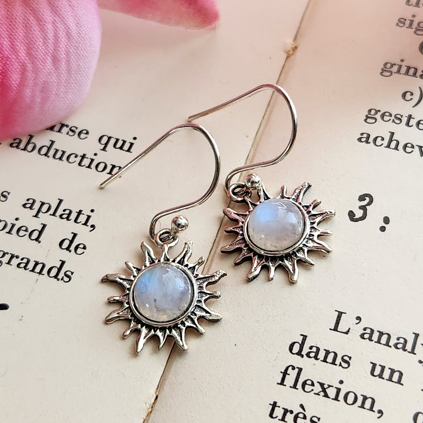 Boucles d'oreilles en Pierre de lune - Soleil - Argent 925