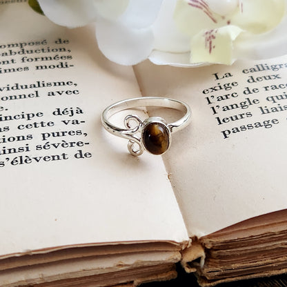 Bague réglable Vénus - Œil de tigre - Argent 925