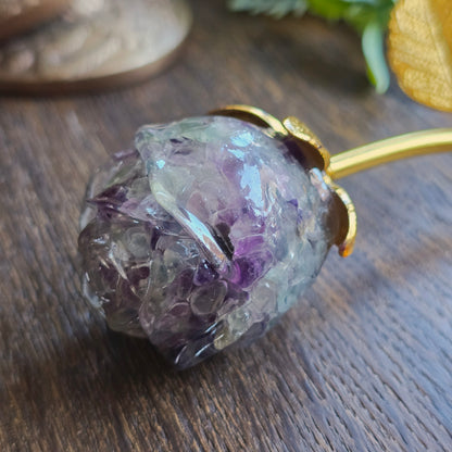 Rose en Fluorite n°1 - tige dorée