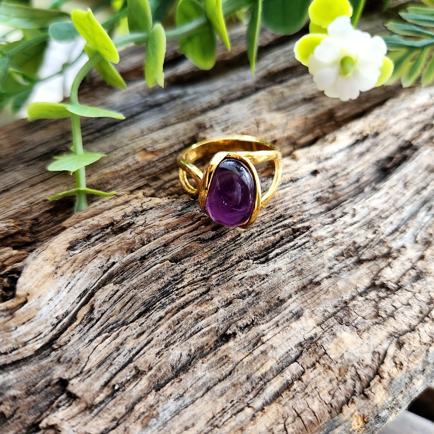Bague réglable "Dorée" - Améthyste - Argent plaqué or 925