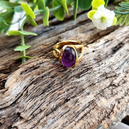 Bague réglable "Dorée" - Améthyste - Argent plaqué or 925