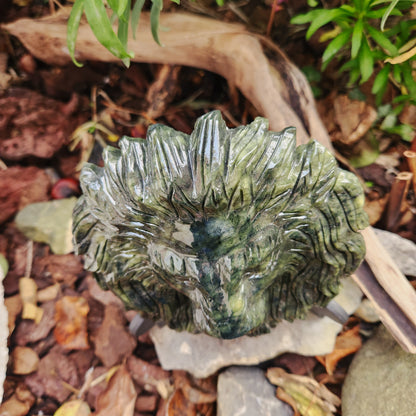 Sculpture Tête de Lion en Jade vert