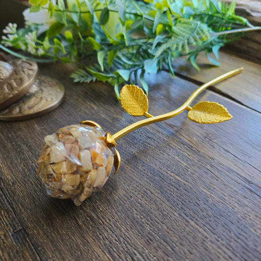 Rose en Agate crazy lace n°2 - tige dorée