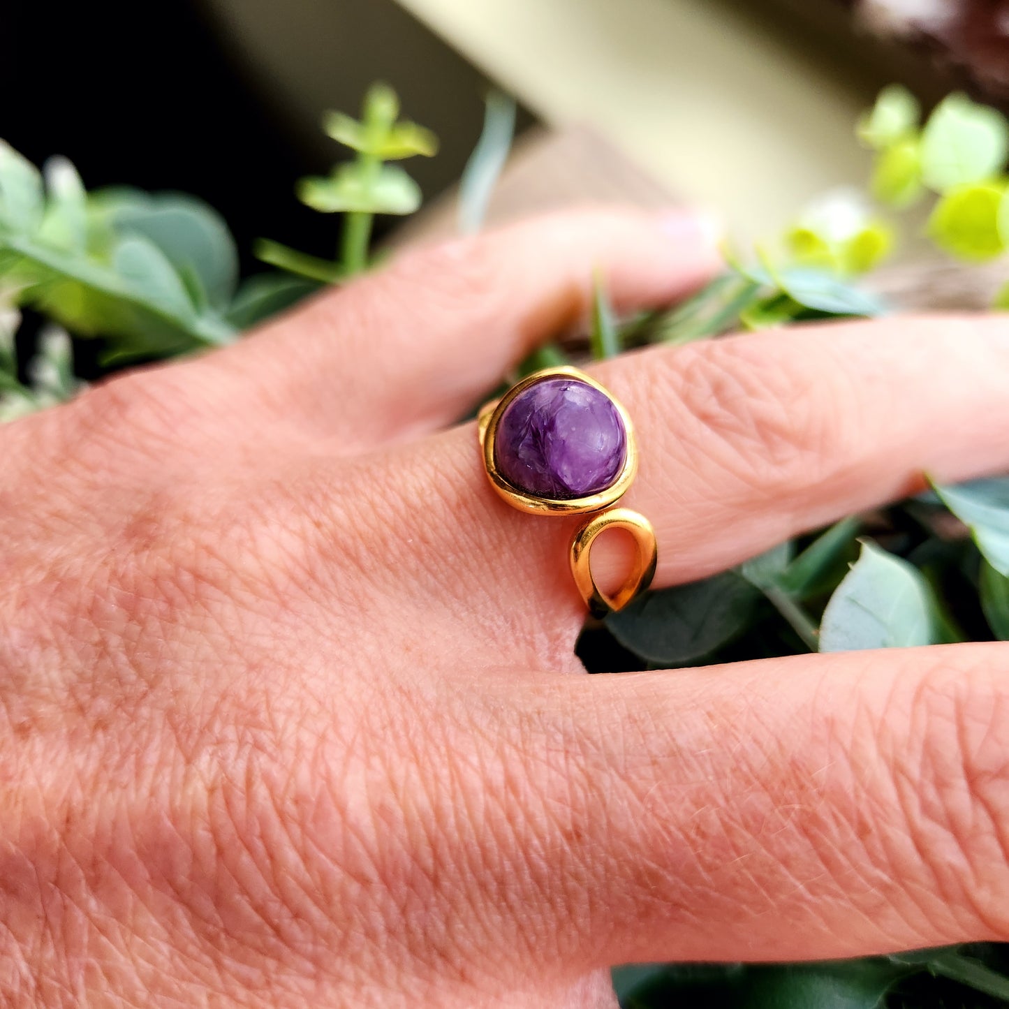 Bague réglable "Dorée" - Charoïte - Argent plaqué or 925