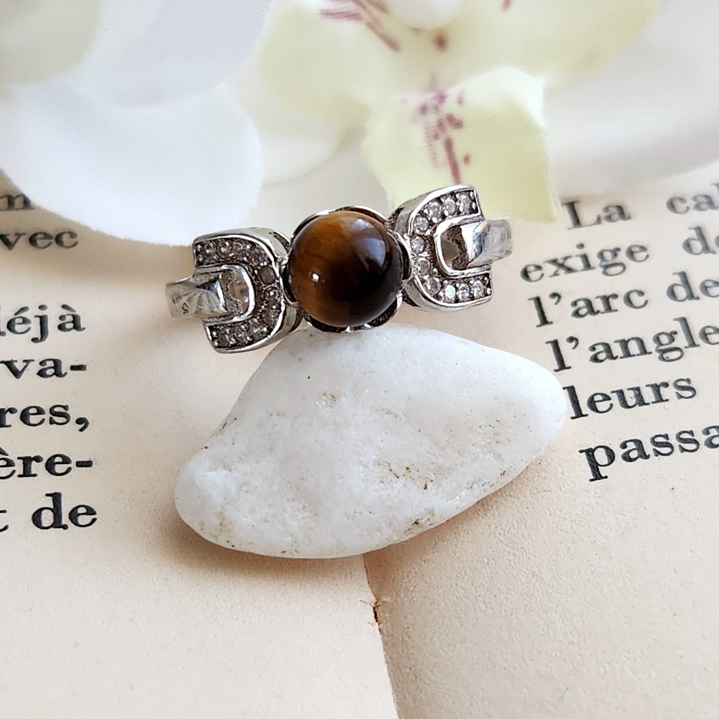 Bague réglable Perle - Œil de tigre - Argent 925 - n°1