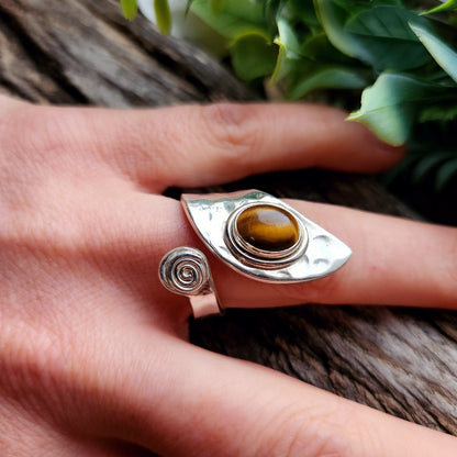 Bague réglable - Oeil de tigre - Argent  925
